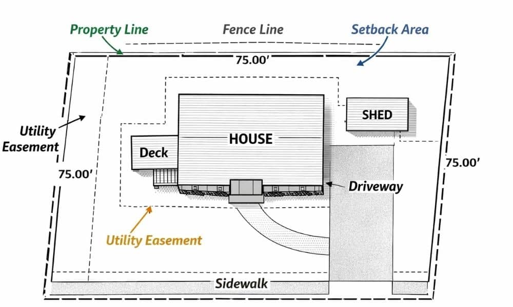 Residential property boundary survey map - ALTA SURVEY Minneapolis Plat of survey showing property boundaries, house placement, easements, and lot measurements before building a fence
