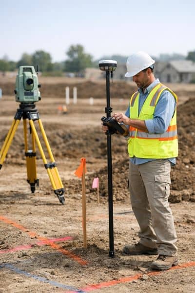 Alta survey site mapping gnss utility marking - ALTA SURVEY Minneapolis Surveyor using GNSS equipment to mark utility locations during ALTA survey site mapping