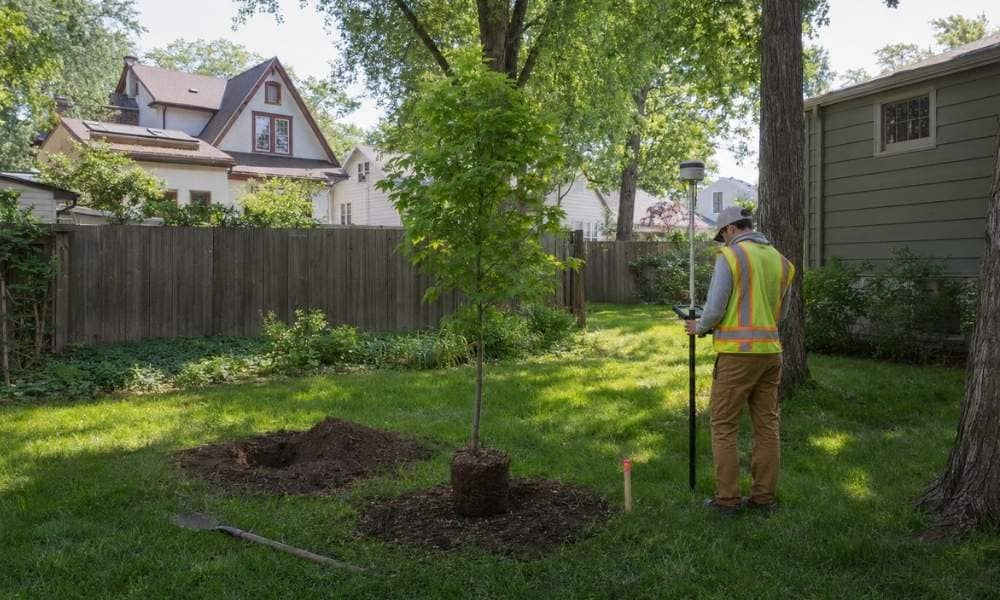 A Minneapolis homeowner asks a surveyor to find my property line before planting a tree near the boundary